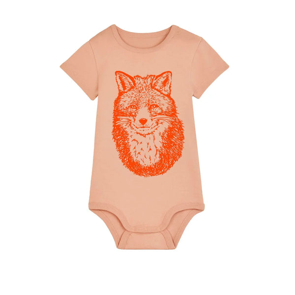 Organic Cotton Baby Bodysuit | Handprinted Fox Fauna Kids