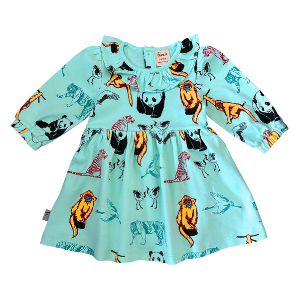 Organic Cotton Dress For Kids | Panda & Friends Print Fauna Kids