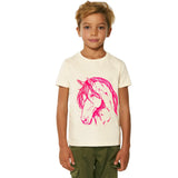 Organic Cotton Kids T-Shirt | Neon Pink Pony on Natural Fauna Kids