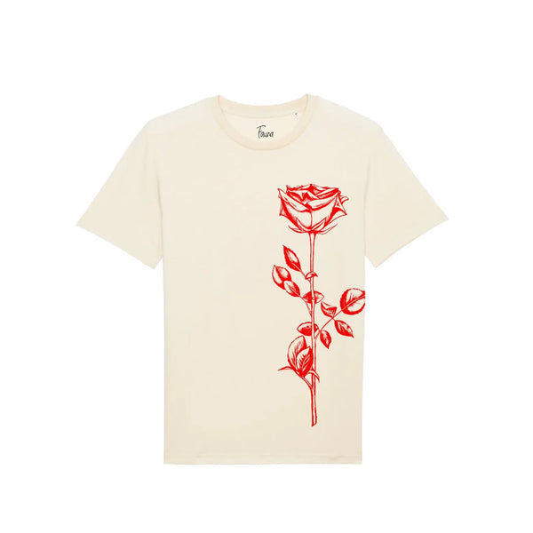 Organic Cotton Unisex T-shirt | Red rose on Natural Fauna Kids