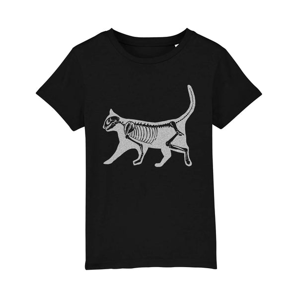 Organic Cotton Unisex T-shirt | Silver cat on Black Fauna Kids