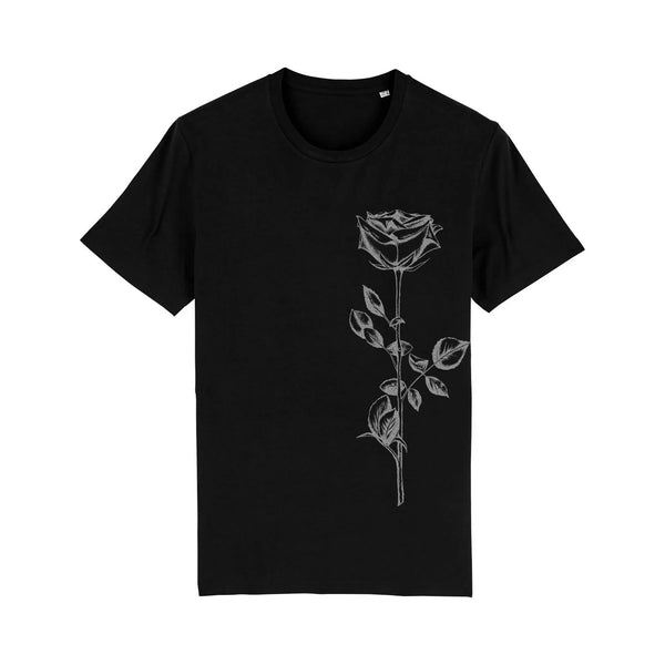 Organic Cotton Unisex T-shirt | Silver rose on Black Fauna Kids