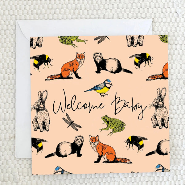 'Welcome Baby' Peach Greeting Card Fauna Kids