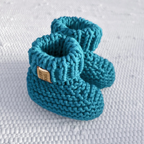 Baby Booties, Hand Knit Wool/Alpaca in Blue Fauna Kids