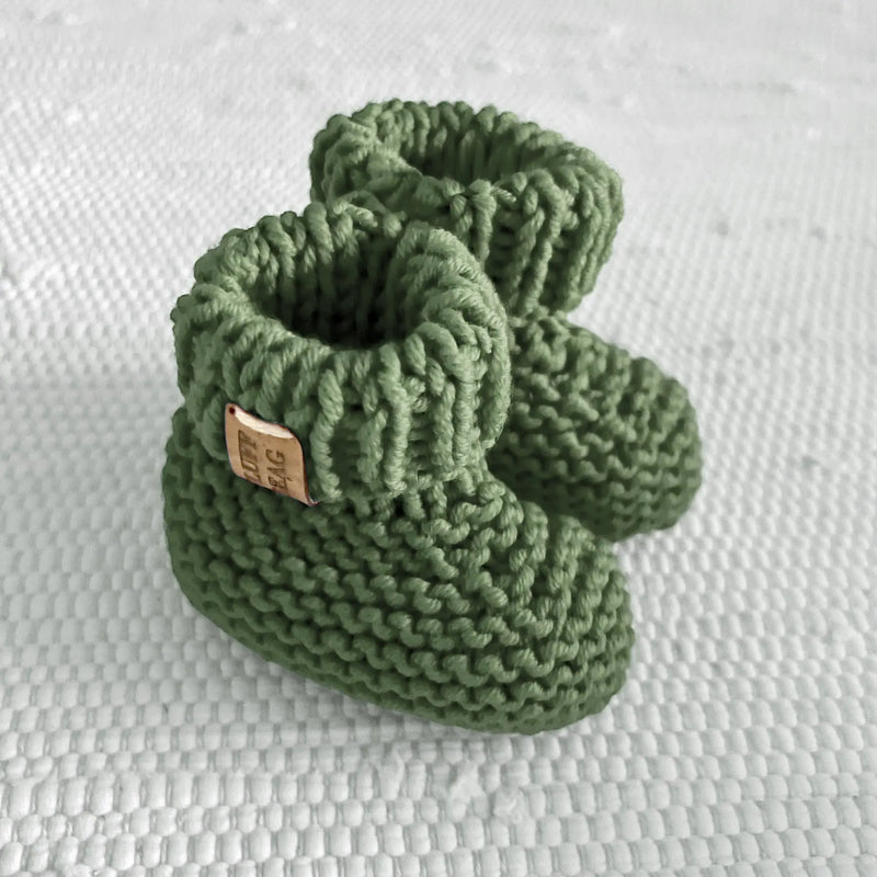 Baby Booties, Hand Knit Wool/Alpaca in Nature Green Fauna Kids