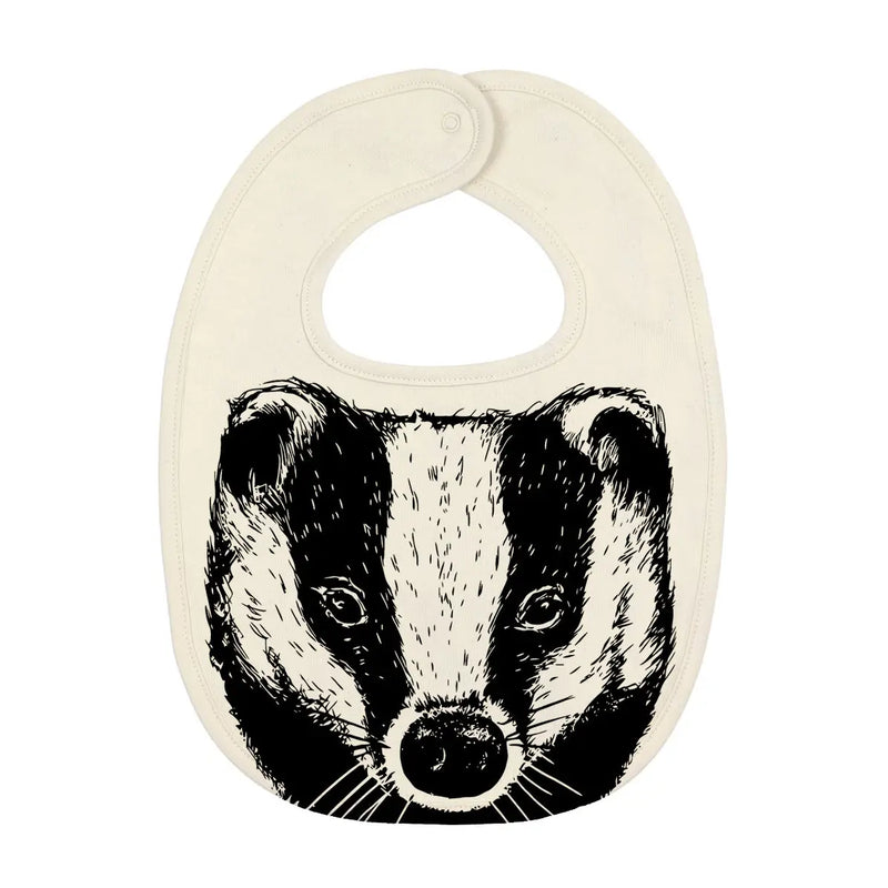 Baby Bib | Organic Cotton Hand Printed With Badger Fauna Kids