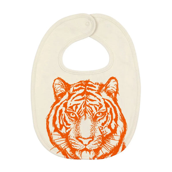 Baby Bib | Organic Cotton Hand Printed With Orange Tiger Fauna Kids