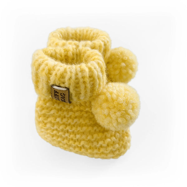 Baby Booties with pom-pom in yellow | Hand-knitted in Ireland Fauna Kids