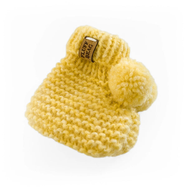 Baby Booties with pom-pom in yellow | Hand-knitted in Ireland Fauna Kids