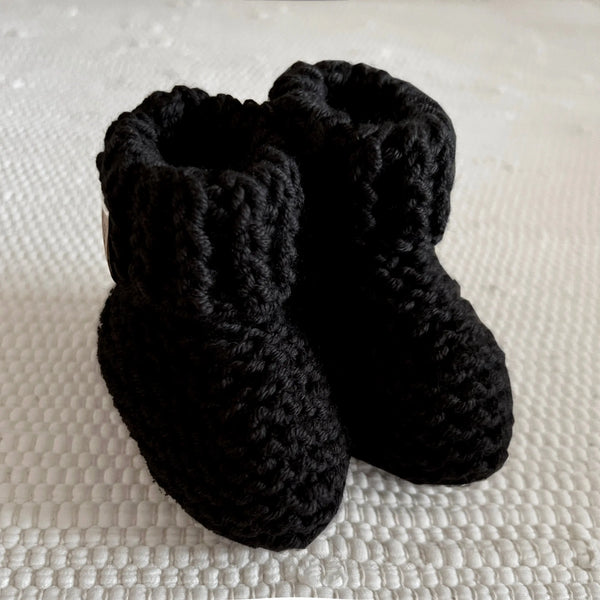Baby Booties, Hand Knit Pure Merino Wool in Black Fauna Kids