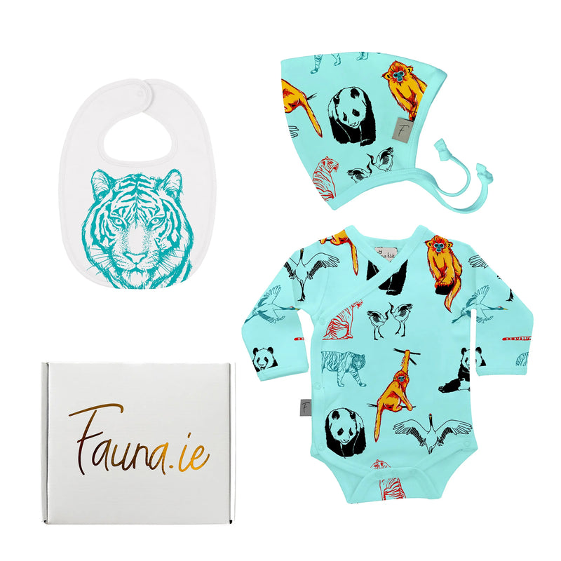 Baby Gift Box, Organic Cotton Three Piece with Tiger bib Fauna Kids