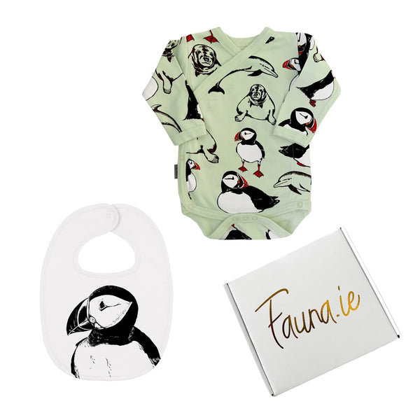 Baby Gift Box, Organic Cotton Two Piece with Puffin Print Fauna Kids
