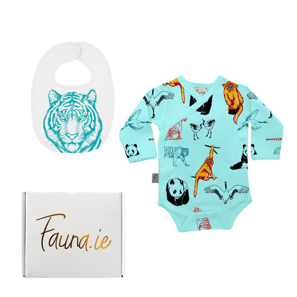 Baby Gift Box, Organic Cotton Two Piece with Safari Print Fauna Kids