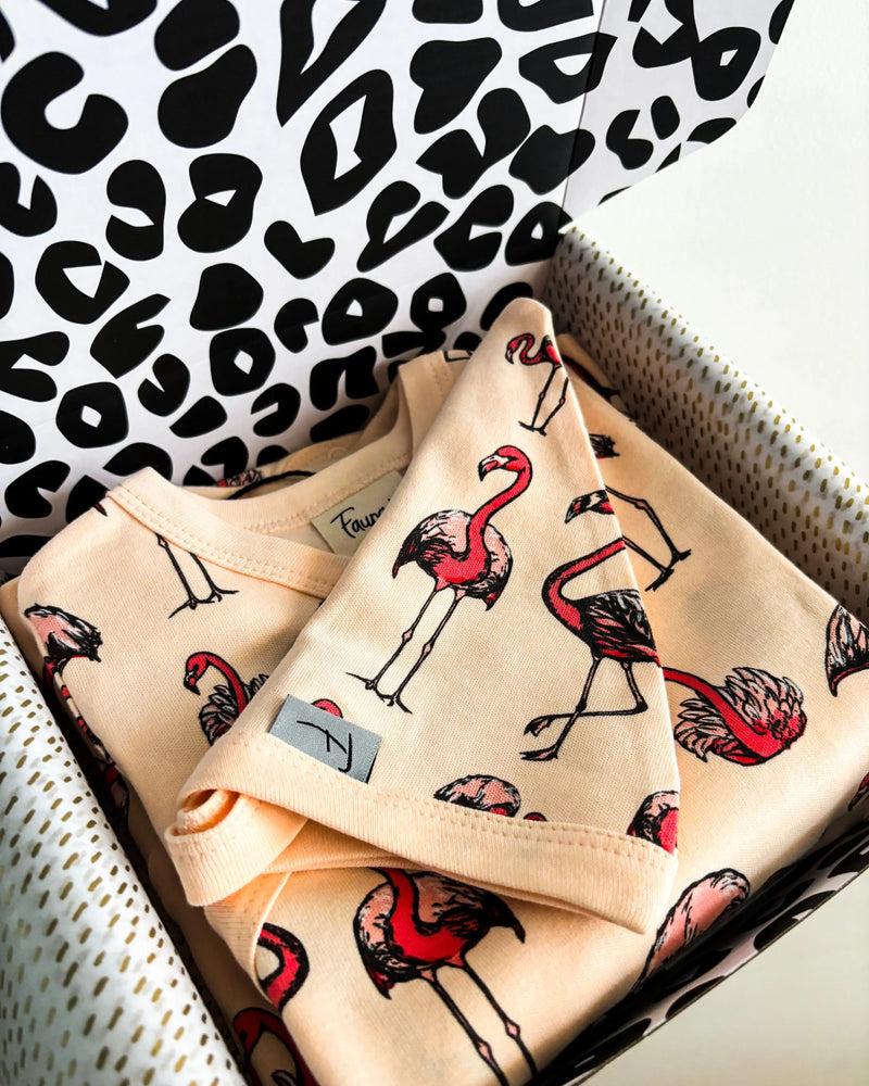 Beautifully Wrapped Baby Gift Box, Organic Cotton Three Piece - Flamingo Fauna Kids