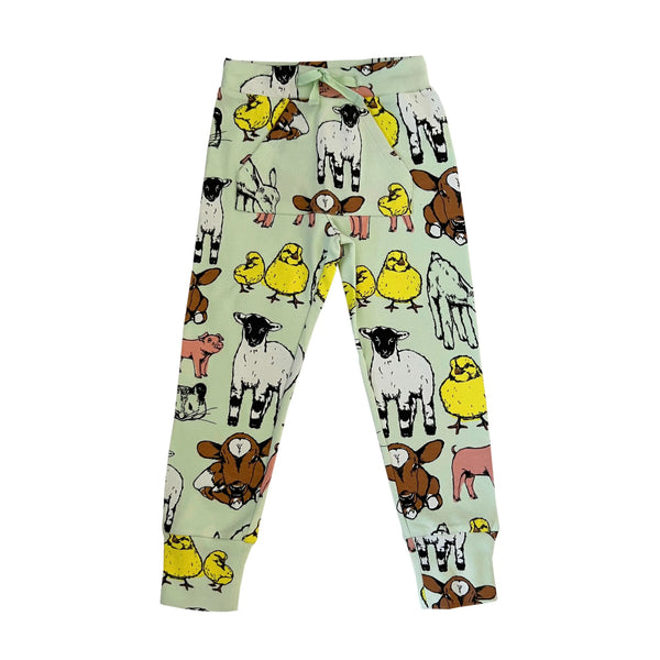 Fauna Kids Organic Cotton Slim Fit Jog Pants, Farmyard Print Fauna Kids