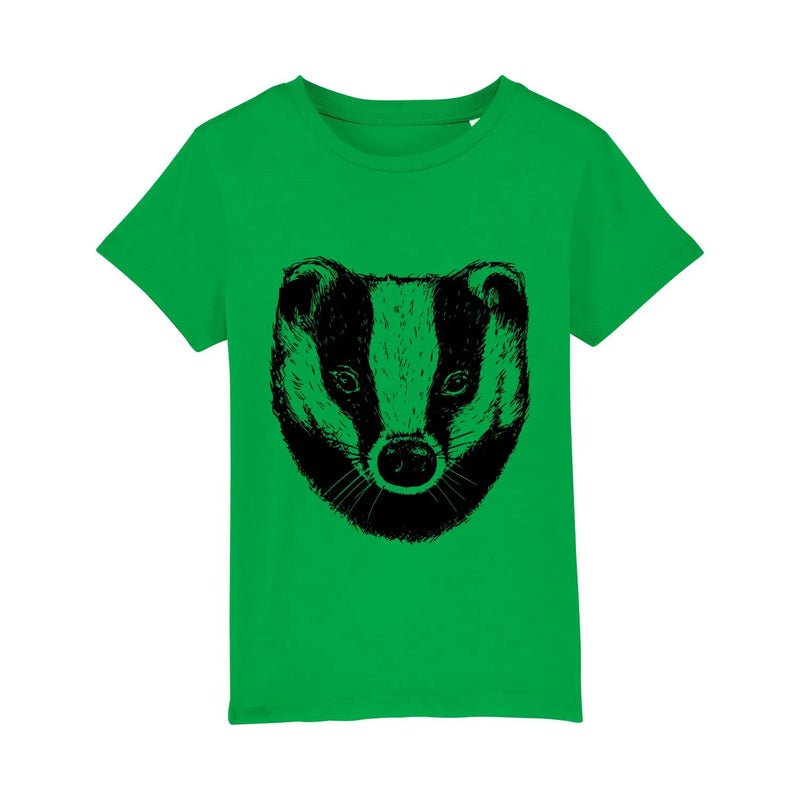 Fauna Kids T-Shirt, Badger Print in green & Black Fauna Kids
