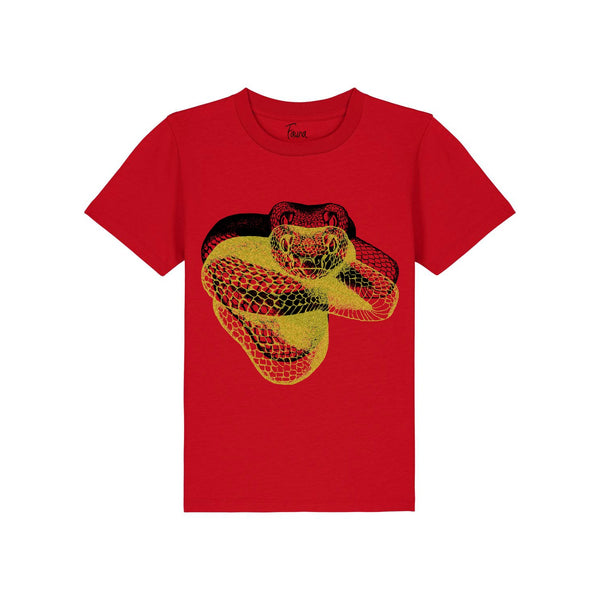 Fauna Kids T-Shirt, Gold snake on Red