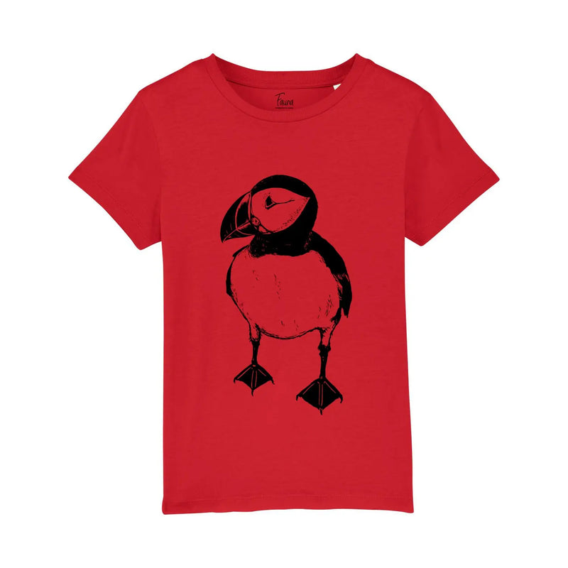 Fauna Kids T-Shirt, Puffin Print in on Red Fauna Kids
