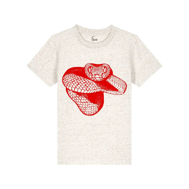 Fauna Kids T-Shirt, Red Snake on Oatmeal