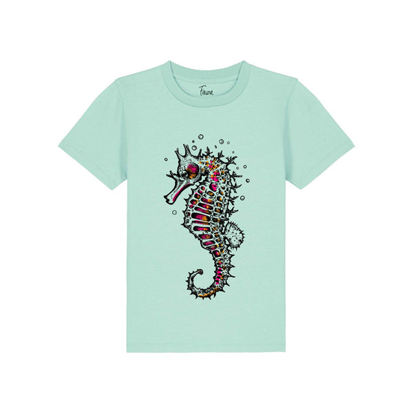 Fauna Kids T-Shirt, Seahorse Print on Caribbean Blue Fauna Kids