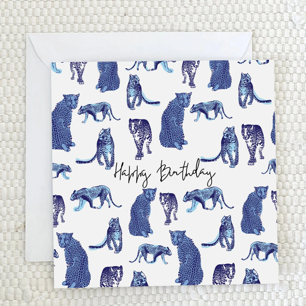 'Happy Birthday' - Blue leopard Greeting Card Fauna Kids