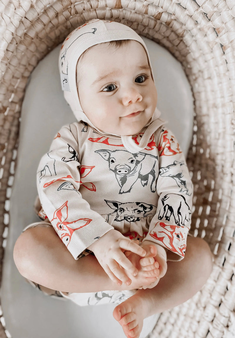 Hat For Baby, Organic Cotton with Piglet Print Fauna Kids