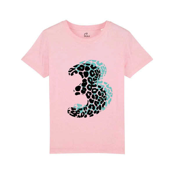 Kids Birthday Age T-shirt | Pink, bubblegum & black Fauna Kids