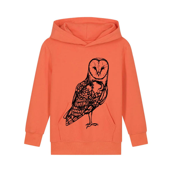 Kids Organic Cotton Hoodie | Owl on coral orange Fauna Kids