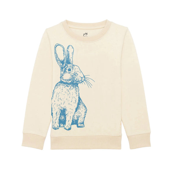 Kids Organic Cotton Sweatshirt | Blue Rabbit on Ecru Fauna Kids