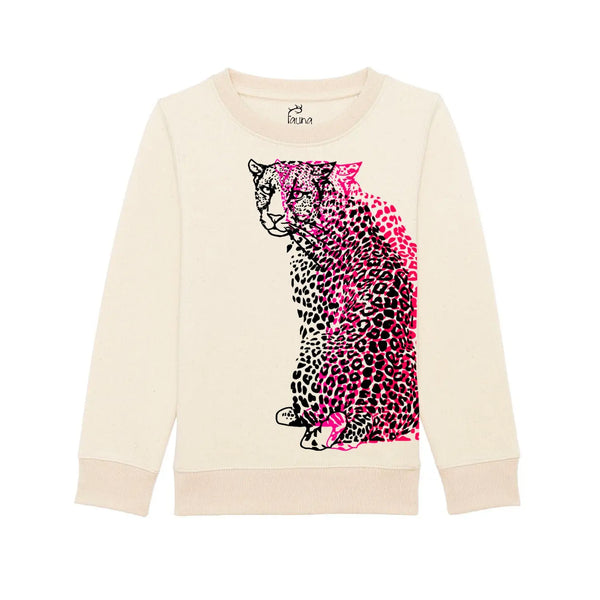 Organic Cotton Kids Sweatshirt | Neon Pink Leopard - Fauna Kids