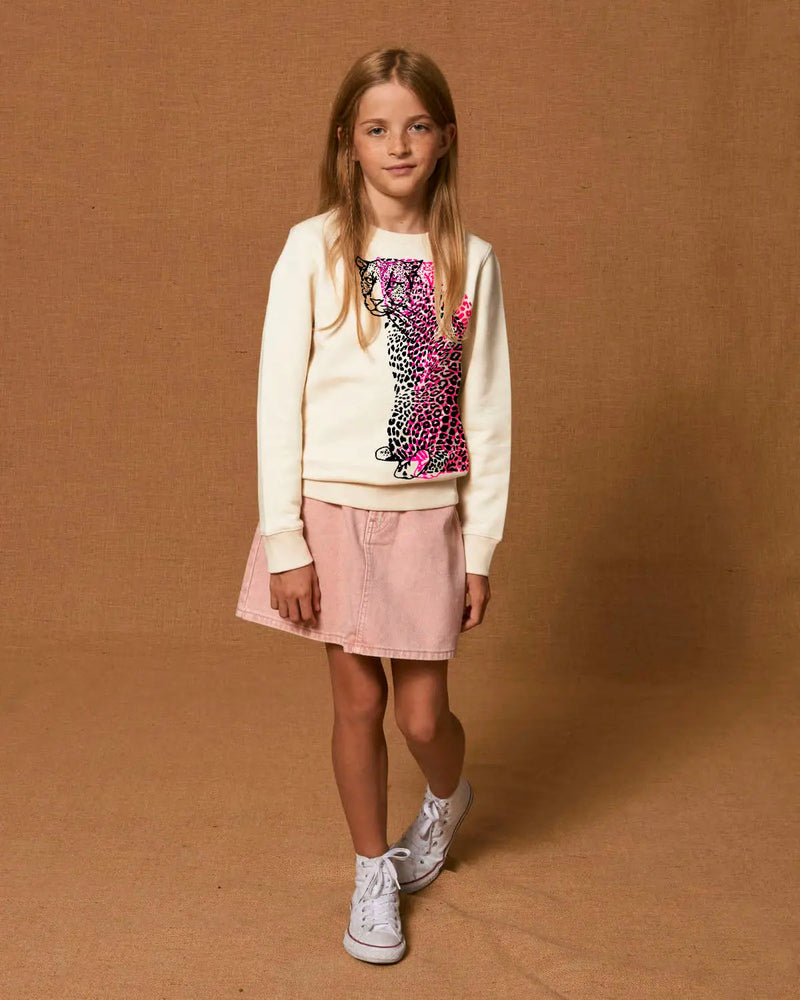 Kids Organic Cotton Sweatshirt | Neon Pink Leopard Fauna Kids