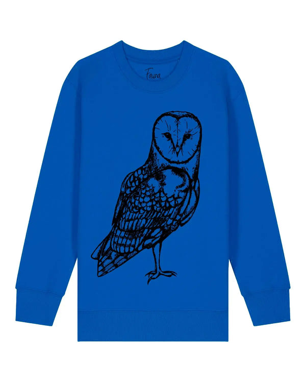 Organic Cotton Kids Sweatshirt | Owl on Royal Blue - Fauna Kids