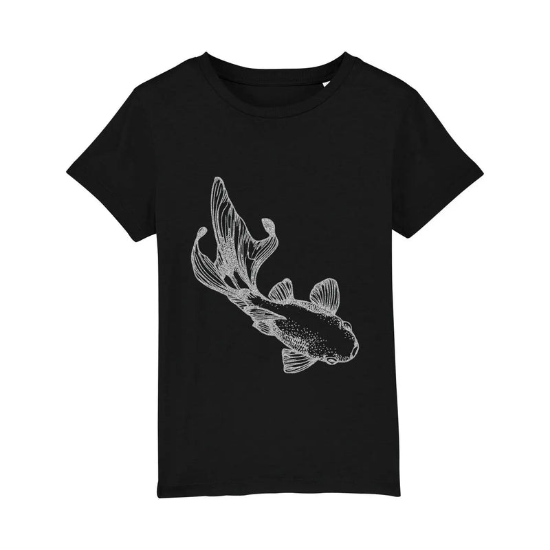 Kids Organic Cotton T-Shirt | Black with silver Koi Fish Fauna Kids
