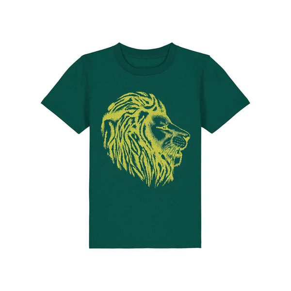 Kids t-shirt | Gold Lion on Bottle Green Fauna Kids