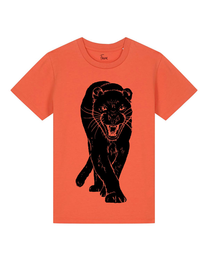 Kids t-shirt | Panther on Salsa Orange Fauna Kids