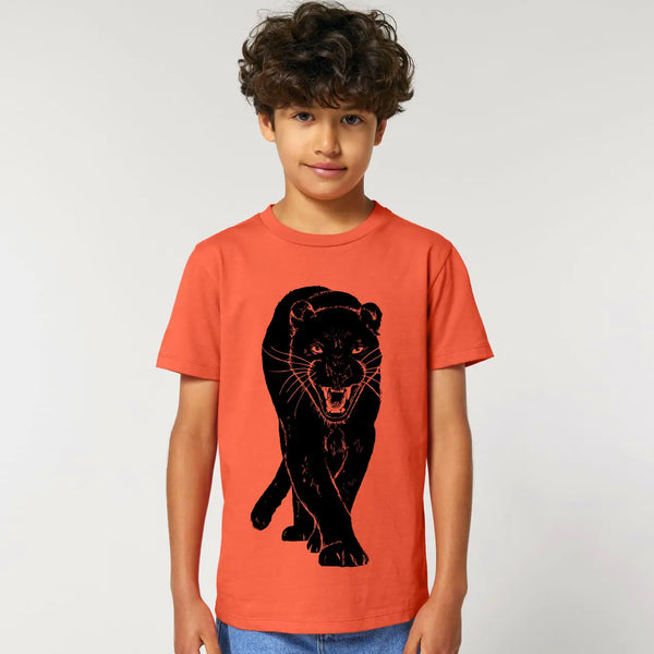 Kids t-shirt | Panther on Salsa Orange Fauna Kids