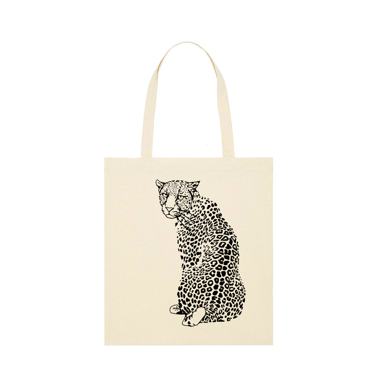 Lightweight Cotton Tote Bag Handprinted Leopard Natural Fauna Kids