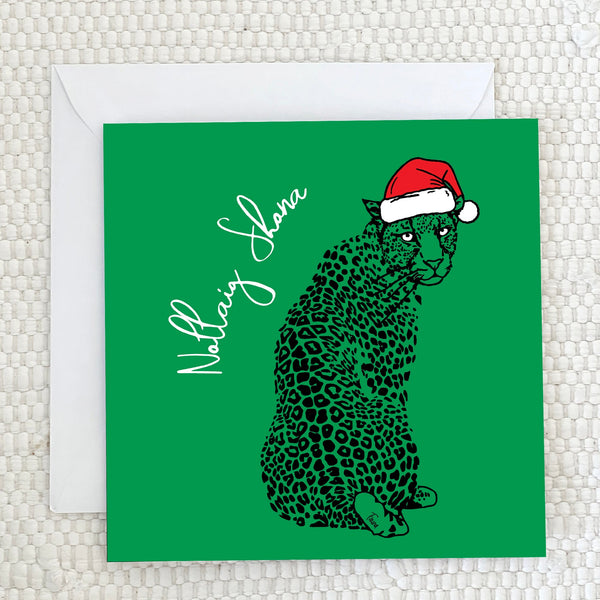 'Nollaig Shona' Leopard Greeting Card Fauna Kids