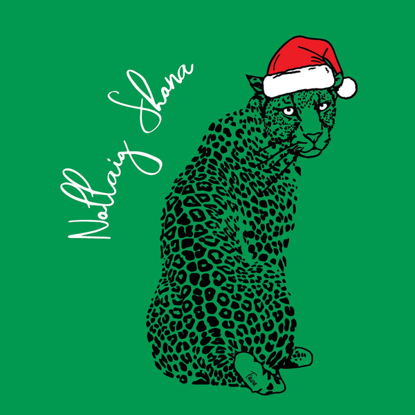 'Nollaig Shona' Leopard Greeting Card Fauna Kids