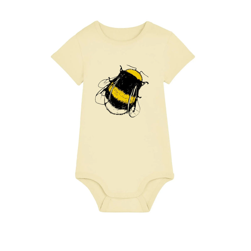 Organic Cotton Baby Bodysuit | Handprinted Bumble Bee Fauna Kids