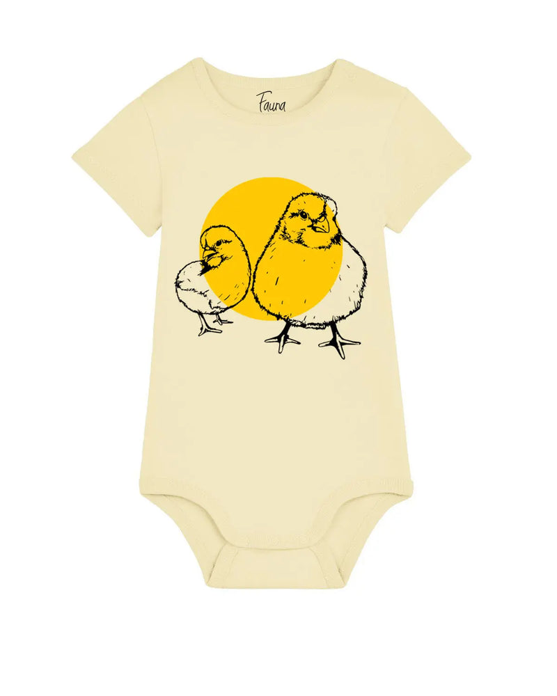 Organic Cotton Baby Bodysuit | Handprinted Chickens Fauna Kids