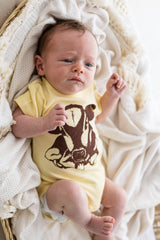 Organic Cotton Baby Bodysuit | Handprinted Cow Fauna Kids