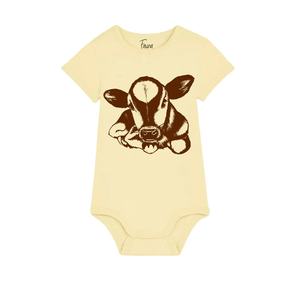 Organic Cotton Baby Bodysuit | Handprinted Cow Fauna Kids