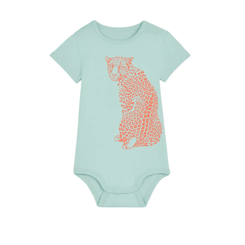 Organic Cotton Baby Bodysuit | Handprinted Leopard Fauna Kids