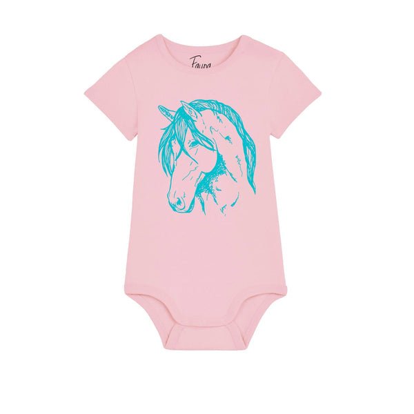 Organic Cotton Baby Bodysuit | Handprinted Pony Fauna Kids