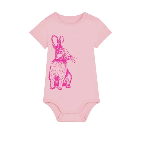 Organic Cotton Baby Bodysuit | Handprinted Rabbit Fauna Kids