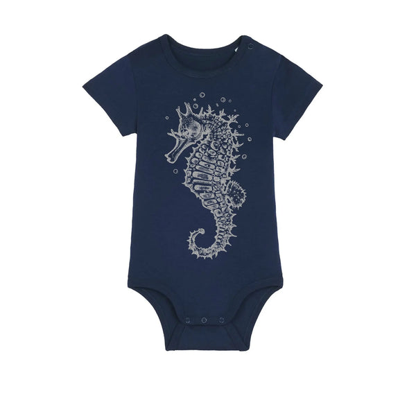 Organic Cotton Baby Bodysuit | Handprinted Seahorse - fauna kids