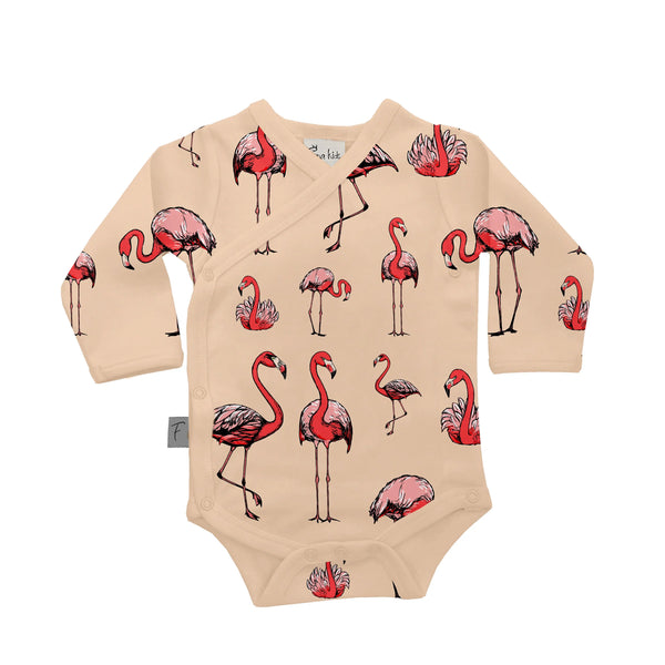 Organic Cotton Baby Bodysuit | Kimono Style | Flamingo Fauna Kids