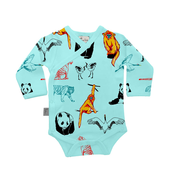 Organic Cotton Baby Bodysuit | Kimono Style | Panda & Friends Fauna Kids