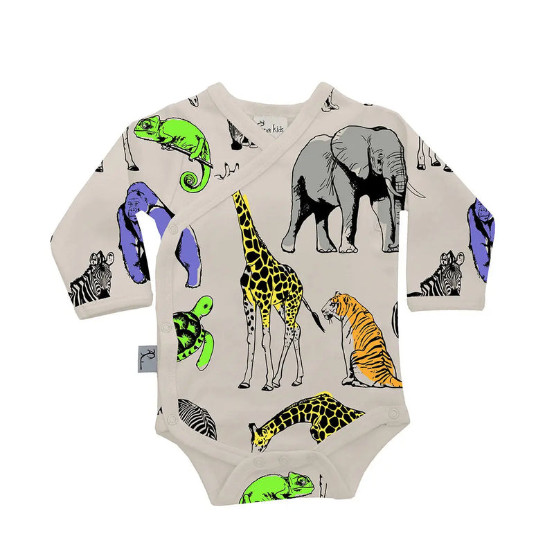 Organic Cotton Baby Bodysuit | Kimono Style | Safari Fauna Kids